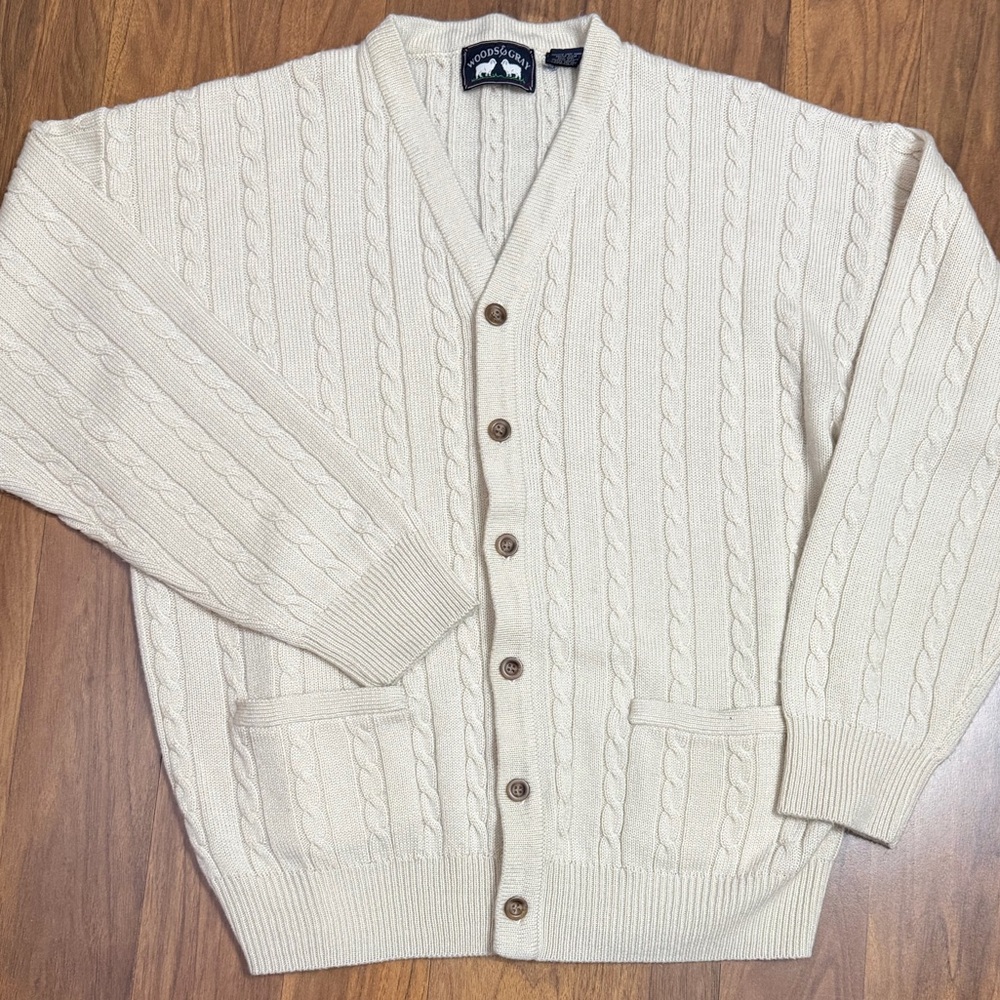 Woods & Gray Women's Cream Cable Knit Grampa Oversized Cardigan Sweater Size M